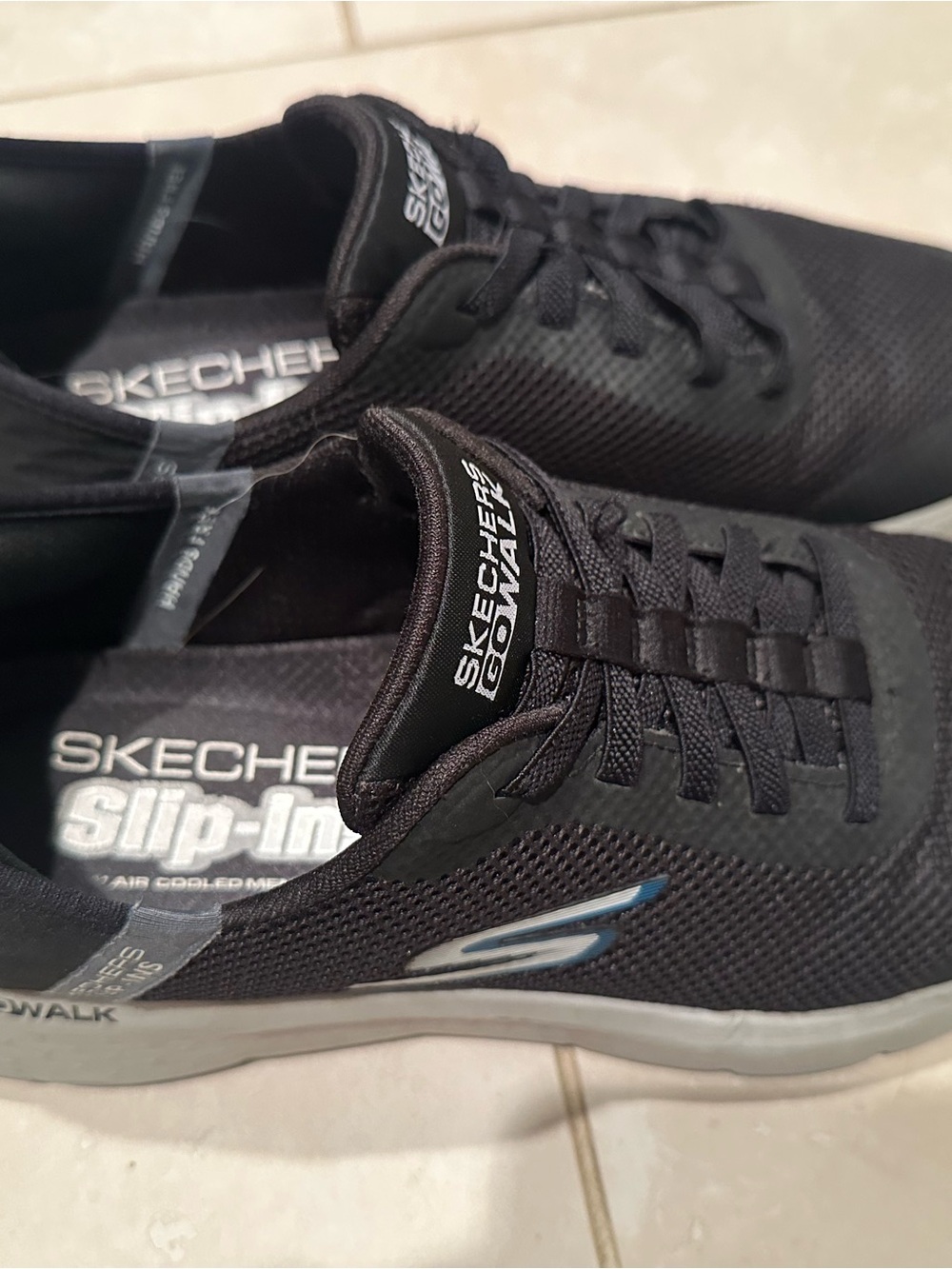 Skechers Go Walk Men's Black Mesh Lace-Up Walking Shoes with Silver Accent